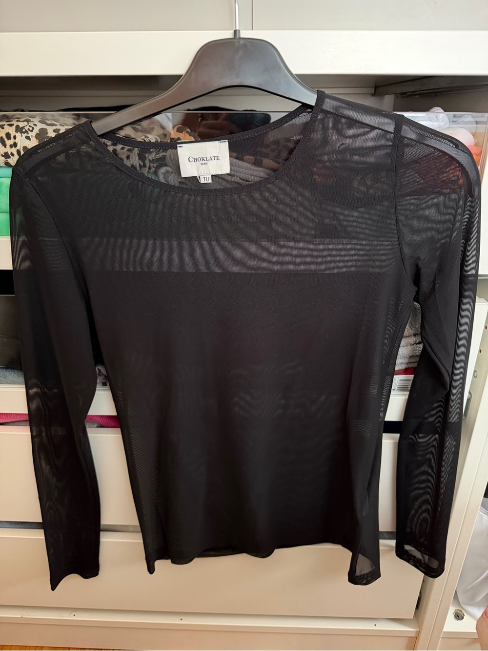Black Sheer Long-Sleeve Mesh Top Size S